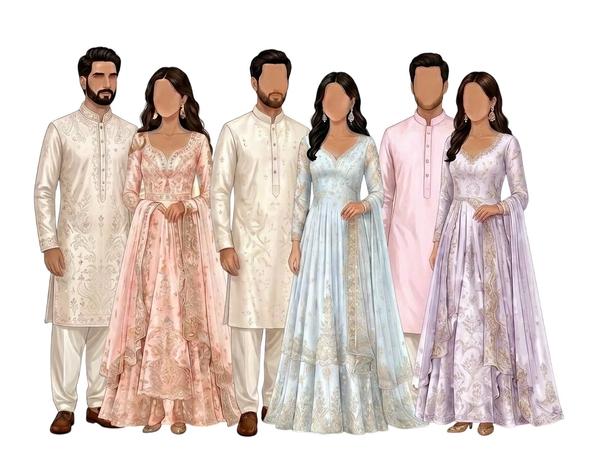 Guests wearing soft pastel formal attire